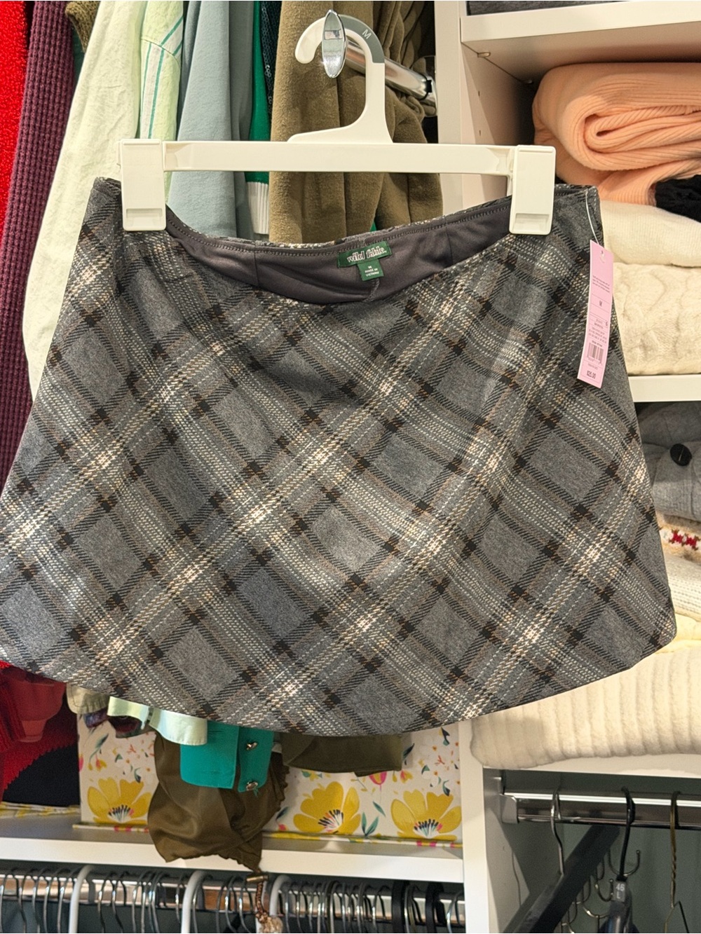 Wild Fable Gray Plaid Skater Skirt MED, shorts underneath